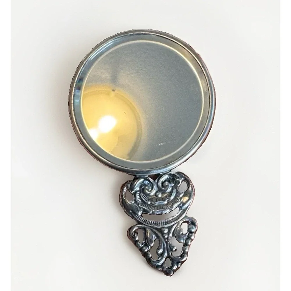 Vintage Hans Jensen of Denmark Pewter Hand Mirror Colonial Scene